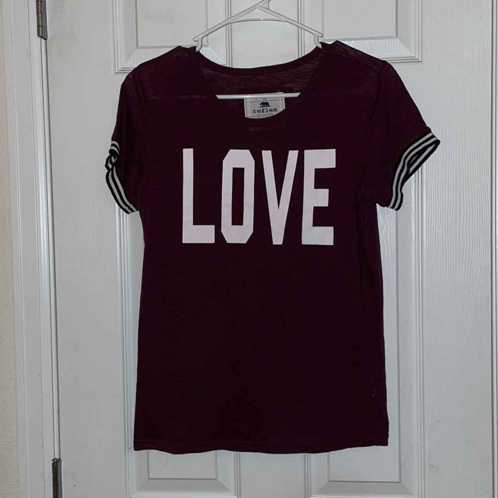 M Reflex “LOVE” ringer tee. Dark burgundy